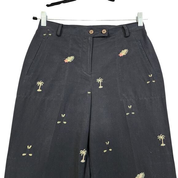 Sag Harbor Womens Vintage Golf Palm Tree Embroidered Trouser Pants Size 8 Black - Picture 2 of 11